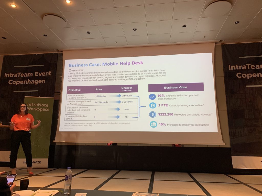 Gillian McCann presenting on Workgrid and chatbots