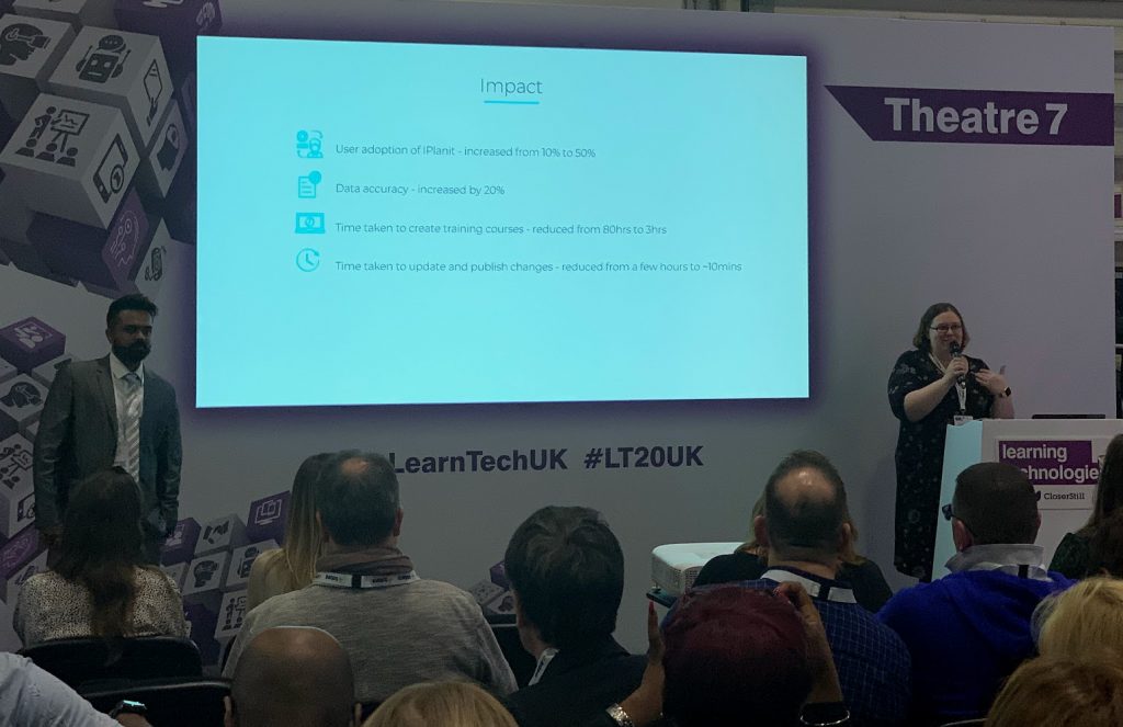 Whatfix presentation describing the impact of using WhatFix: user adoption increase from 10% to 50%; data accuracy increased by 20%; training creation reduced from 80 hours to 3; time taken to make changes from hours to less than 10 minutes.